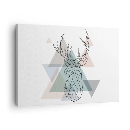 Quadro su tela - Stampe su Tela - Cervo geometrico su uno sfondo di triangoli pastello - 70x50cm - Nel bosco geometrico - Decorazione murale moderna per soggiorno e camera da letto ARTTOR