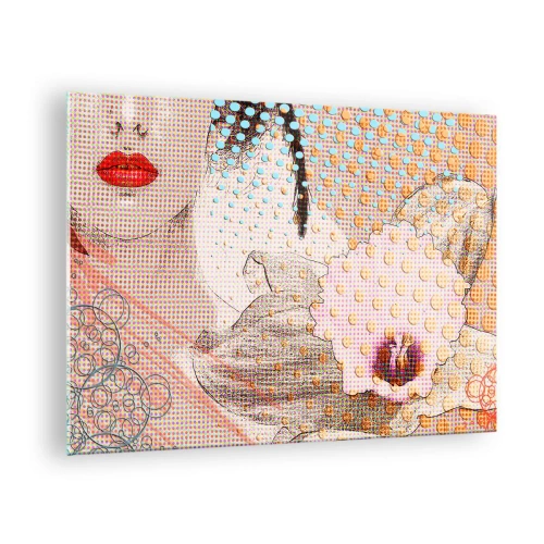 Quadro su vetro - Illustrazione di un ritratto di una donna con un fiore sullo sfondo in stile pop art - 70x50cm - Eroina dei fumetti - Decorazione murale moderna per soggiorno e camera da letto ARTTOR