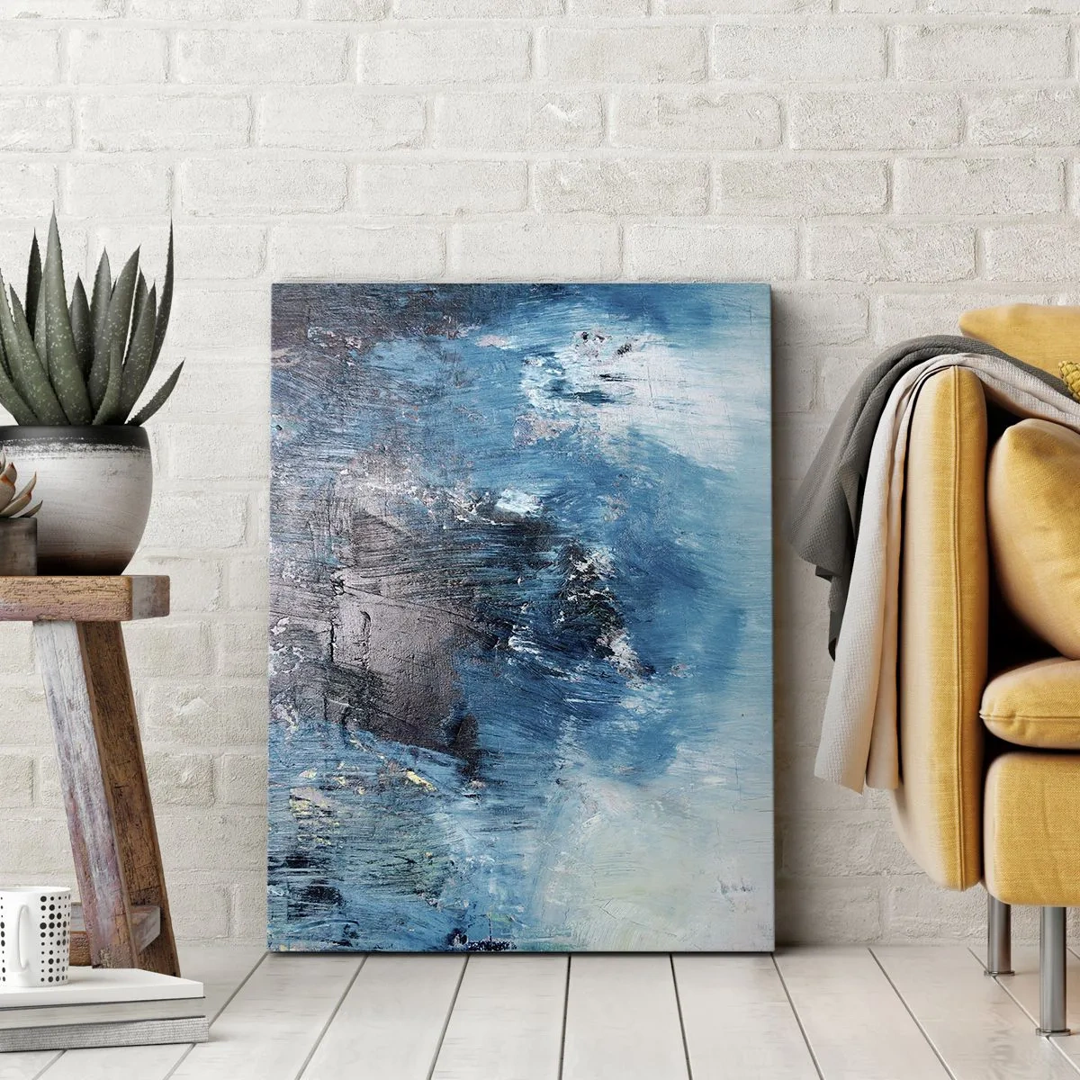 Quadro su tela - Stampe su Tela - Pennellate astratte in tonalità di blu - 50x70cm - Rapsodia blu - Decorazione murale moderna per soggiorno e camera da letto ARTTOR