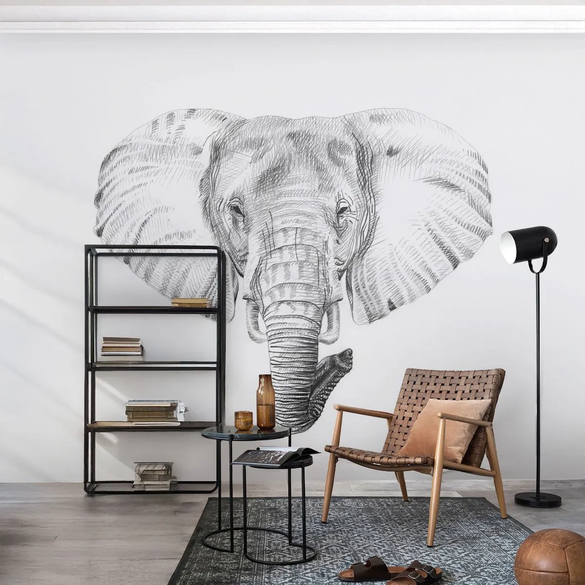 Fotomurali Standard Eco - Ritratto monocromatico di un elefante in stile artistico - 100x70cm - C'era un volta un elefante - Decorazione murale moderna per soggiorno e camera da letto ARTTOR