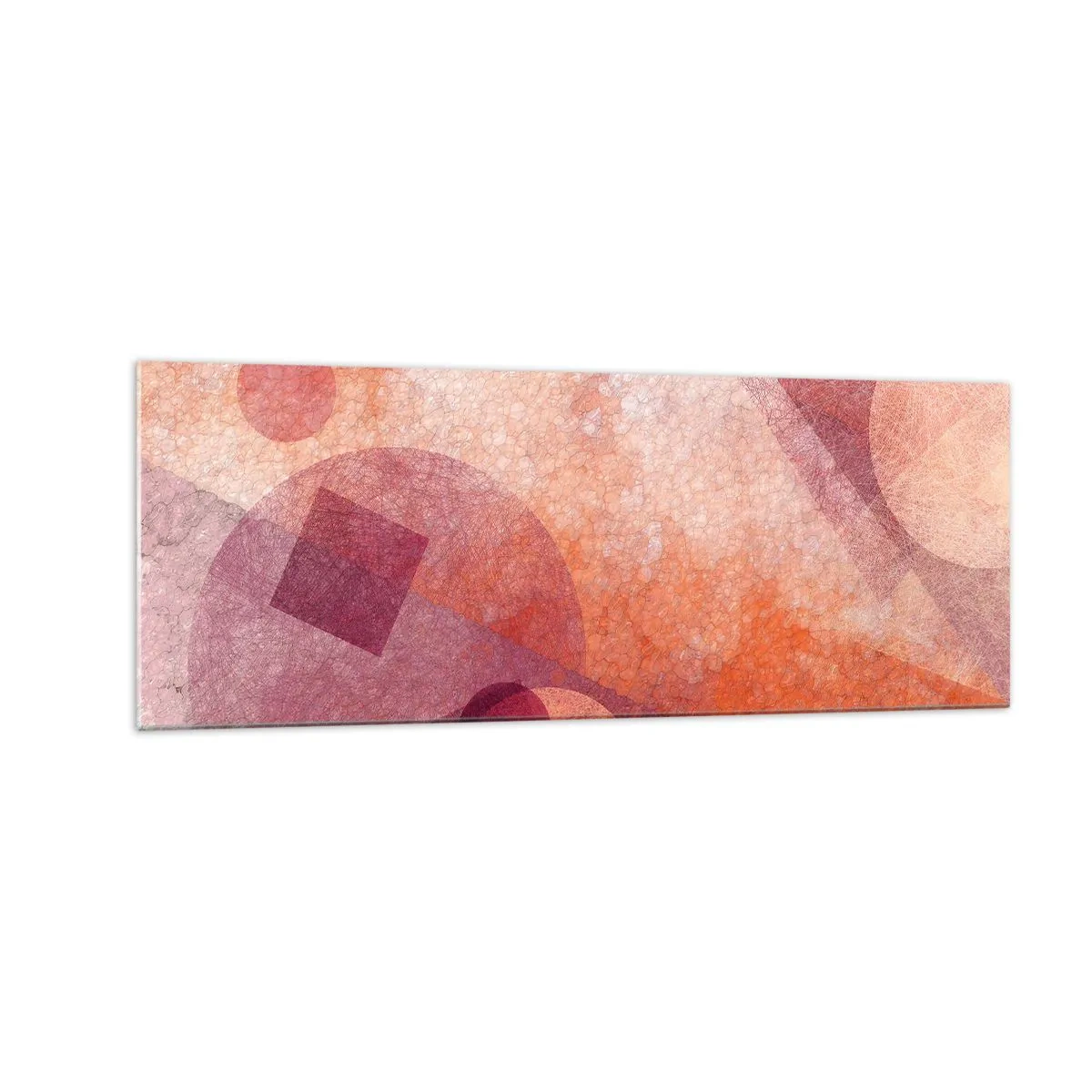 Quadro su vetro - Forme geometriche astratte in tonalità pastello di rosa - 140x50cm - Trasformazioni geometriche in rosa - Decorazione murale moderna per soggiorno e camera da letto ARTTOR