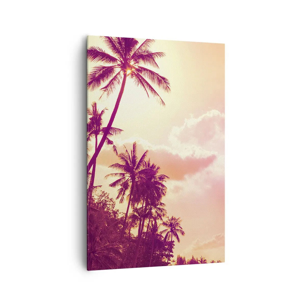 Quadro su tela - Stampe su Tela - Palme illuminate dal sole al tramonto in un cielo tropicale - 80x120cm - Devi scegliere - Decorazione murale moderna per soggiorno e camera da letto ARTTOR