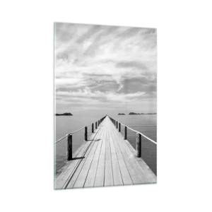 Quadro su vetro - Un molo di legno che si estende in lontananza sopra un mare calmo - 80x120cm - Forse un viaggio... - Decorazione murale moderna per soggiorno e camera da letto ARTTOR