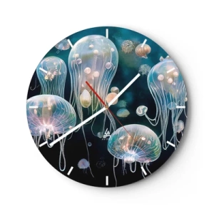 Orologio da parete - Orologio in Vetro - Meduse color pastello che galleggiano nelle profondità - 30x30cm - Danza sottomarina - Decorazione murale moderna per soggiorno, cucina e camera da letto ARTTOR