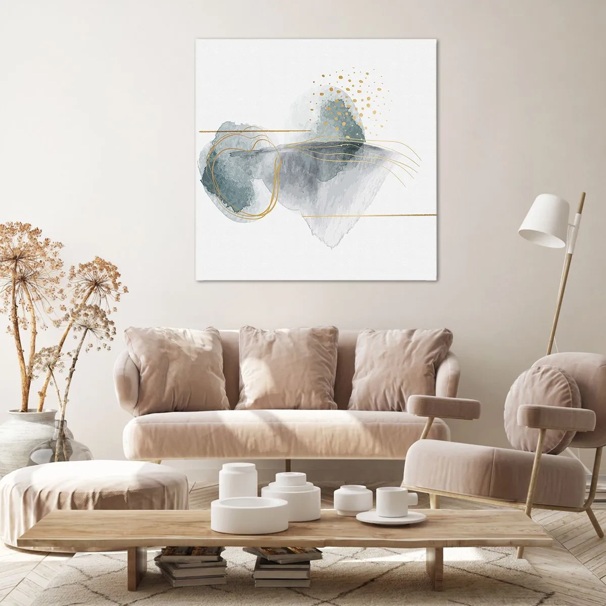 Quadro su tela - Stampe su Tela - Sui legami del grigio e dell'oro - 50x50 cm