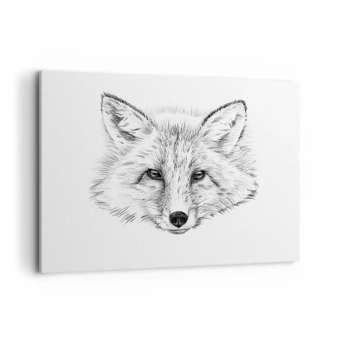 Quadro su tela - Stampe su Tela - Disegno in bianco e nero di una testa di volpe su sfondo bianco - 100x70cm - Questi occhi possono mentire? - Decorazione murale moderna per soggiorno e camera da letto ARTTOR