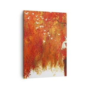 Quadro su tela - Stampe su Tela - Una figura su un'altalena vicino a un albero circondata da foglie rosse - 50x70cm - Voli con noi? - Decorazione murale moderna per soggiorno e camera da letto ARTTOR