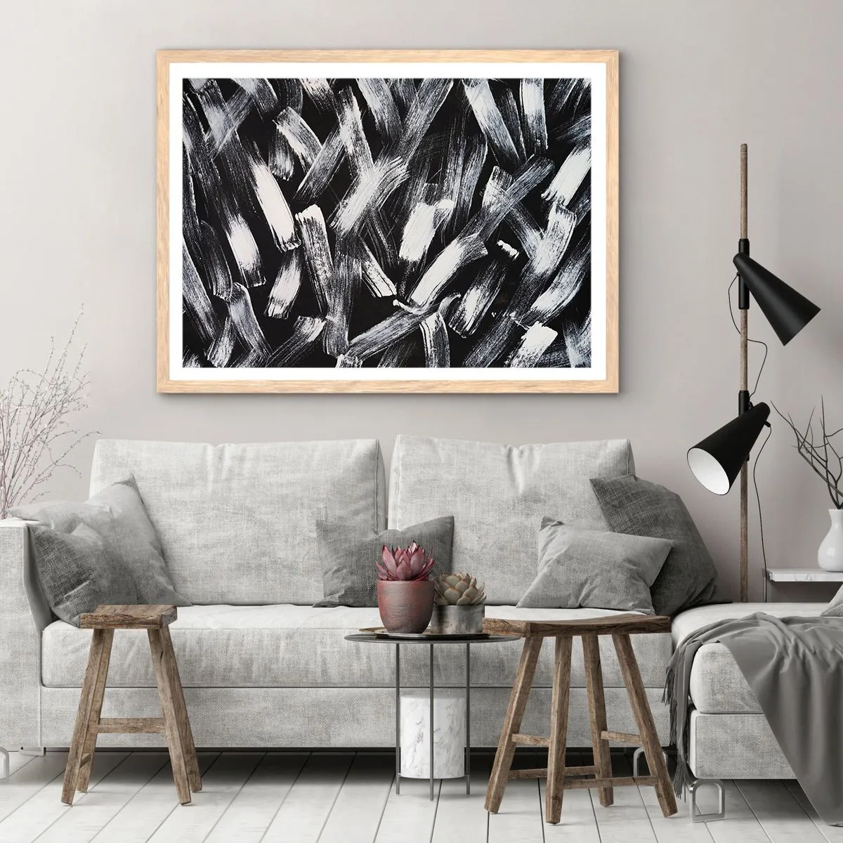 Poster in cornice rovere chiaro - Astrazione in spirito industriale - 100x70 cm