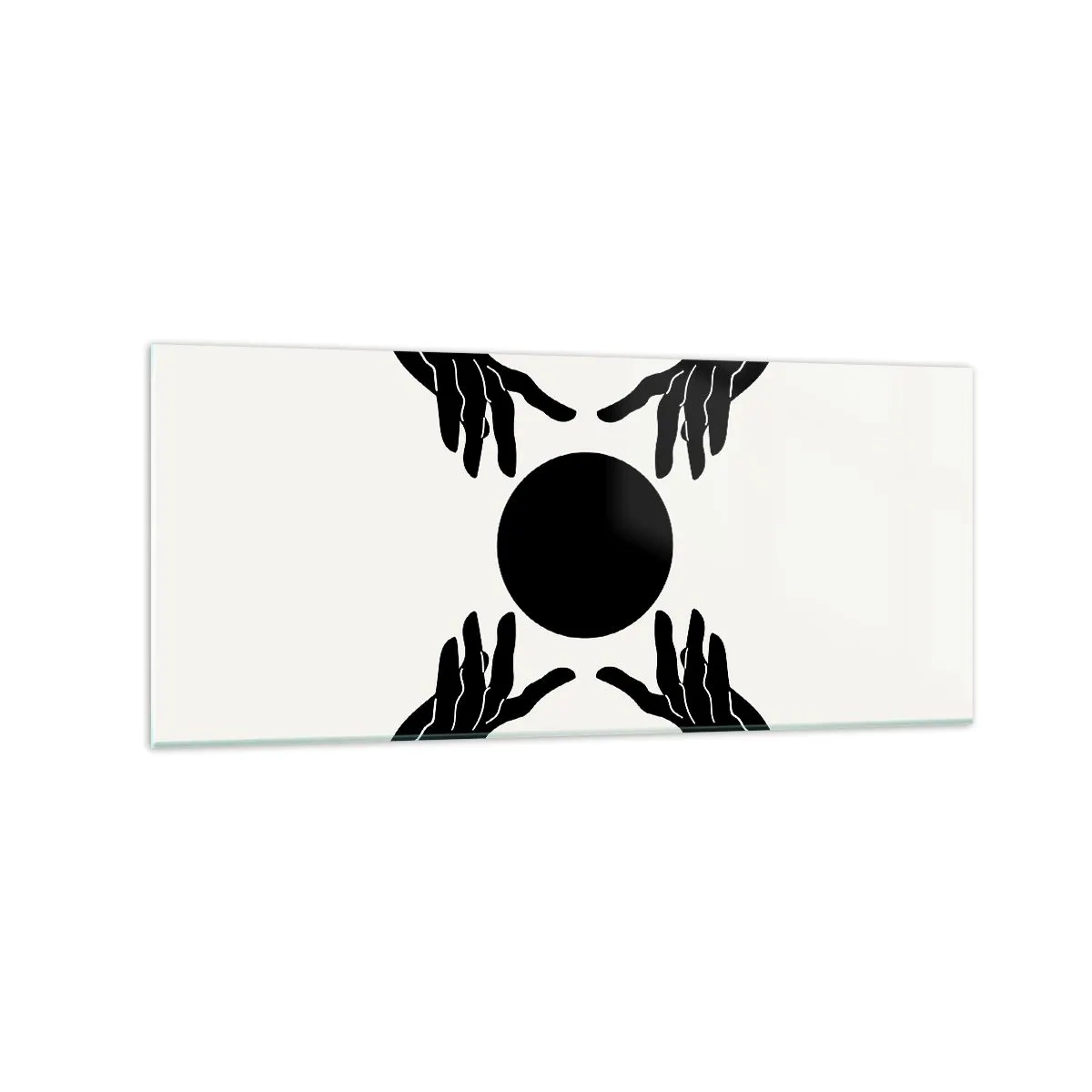 Quadro su vetro - Mani nere in una composizione simmetrica con una palla - 120x50cm - Segno misterioso - Decorazione murale moderna per soggiorno e camera da letto ARTTOR