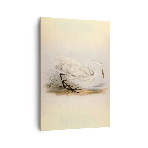 Quadro su tela - Stampe su Tela - Disegno di un airone bianco su uno sfondo di paesaggio naturale - 70x100cm - La signora nel canneto - Decorazione murale moderna per soggiorno e camera da letto ARTTOR