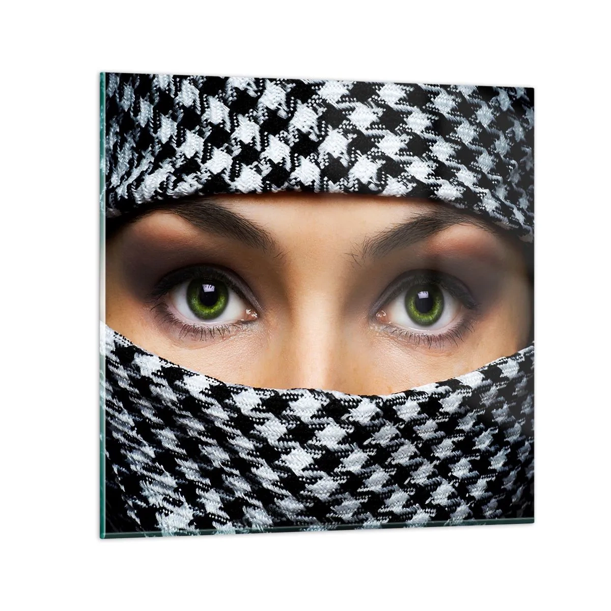 Quadro su vetro - Ritratto di bellezza velata con gli occhi verdi - 40x40 cm