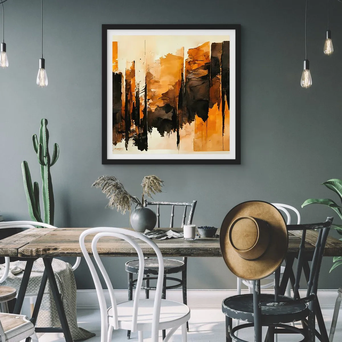 Poster in cornice nera - Armonia di nero e oro - 60x60 cm