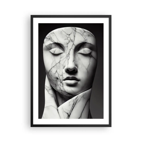 Poster in cornice nera - Scultura in marmo raffigurante un volto con gli occhi chiusi su sfondo nero - 50x70cm - Forme di marmo - Decorazione murale moderna per soggiorno e camera da letto ARTTOR