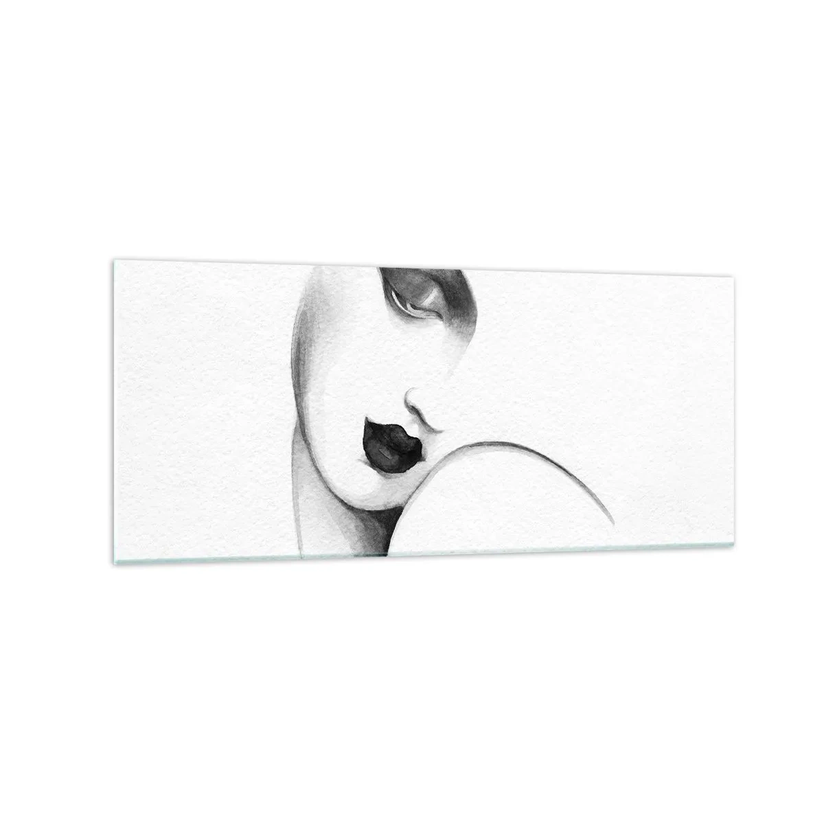 Quadro su vetro - Un sottile ritratto di una donna in stile monocromatico - 120x50cm - Nello stile di Lempicka - Decorazione murale moderna per soggiorno e camera da letto ARTTOR