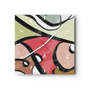 Orologio da parete - Orologio in Vetro - Forme astratte colorate con linee nere - 30x30cm - Piroette tra i colori - Decorazione murale moderna per soggiorno e camera da letto ARTTOR