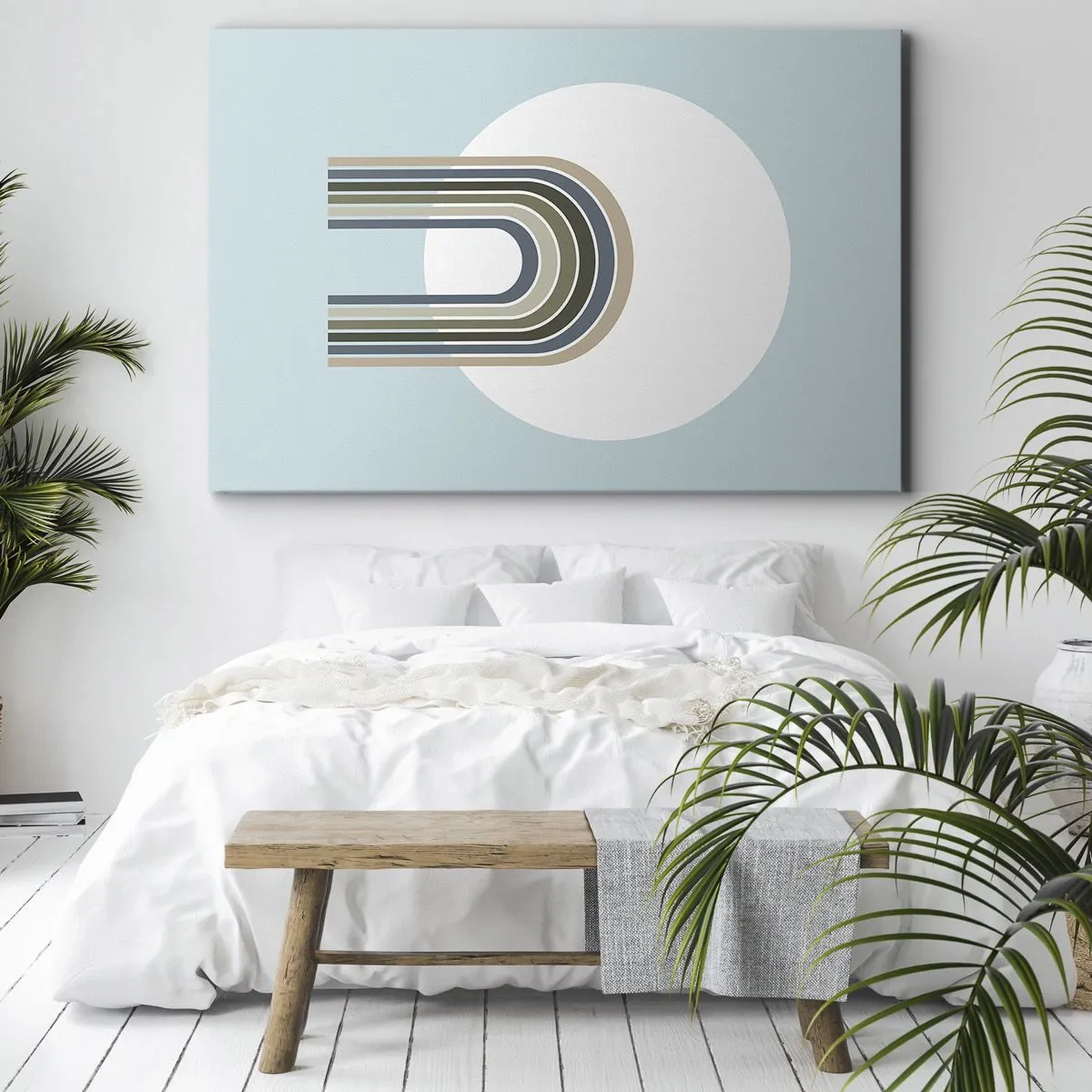 Quadro su tela - Stampe su Tela - Una composizione minimalista con un cerchio e delle linee su uno sfondo pastello. - 70x50cm - Attrazione irresistibile - Decorazione murale moderna per soggiorno e camera da letto ARTTOR