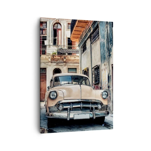 Quadro su tela - Stampe su Tela - Un'auto d'epoca sullo sfondo dell'architettura urbana - 50x70cm - Siesta all'Avana - Decorazione murale moderna per soggiorno e camera da letto ARTTOR