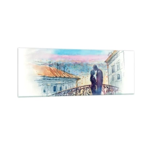 Quadro su vetro - Coppia romantica su un balcone con vista sulla città - 140x50cm - Amanti parigini - Decorazione murale moderna per soggiorno e camera da letto ARTTOR