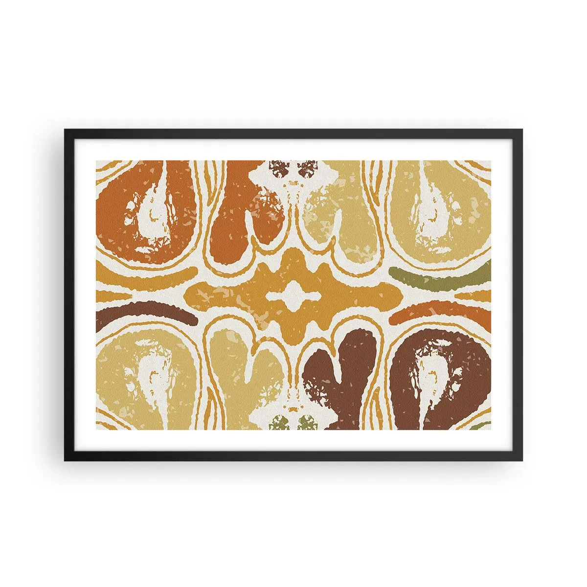 Poster in cornice nera - Caldi motivi astratti nei toni del giallo e del marrone - 70x50cm - Astrazione sentimentale - Decorazione murale moderna per soggiorno e camera da letto ARTTOR