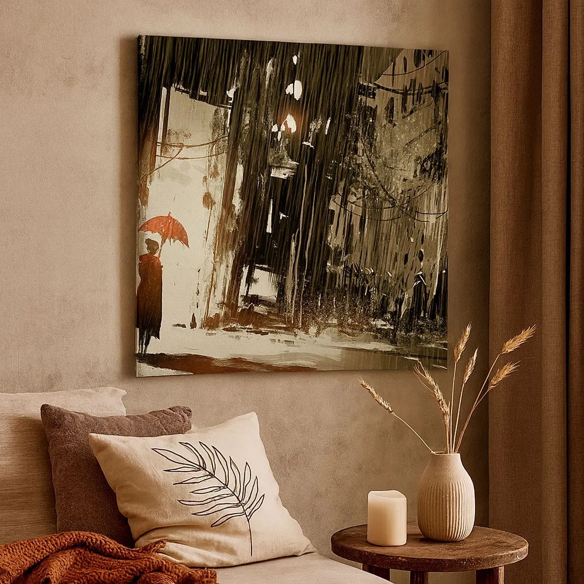 Quadro su tela - Stampe su Tela - La poesia dell'ombrello rosso - 30x30 cm