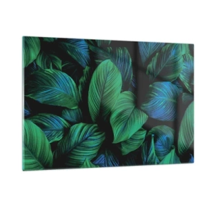 Quadro su vetro - Primo piano delle foglie in intense tonalità di verde - 120x80cm - Nella folla verde - Decorazione murale moderna per soggiorno e camera da letto ARTTOR