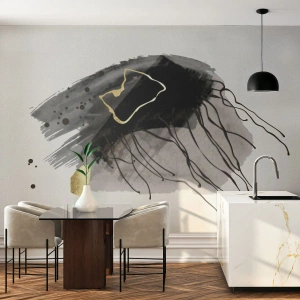 Fotomurali Premium Canvas - In nero e in oro - Astrazione, Pezzo, Grafica - 250x175 cm