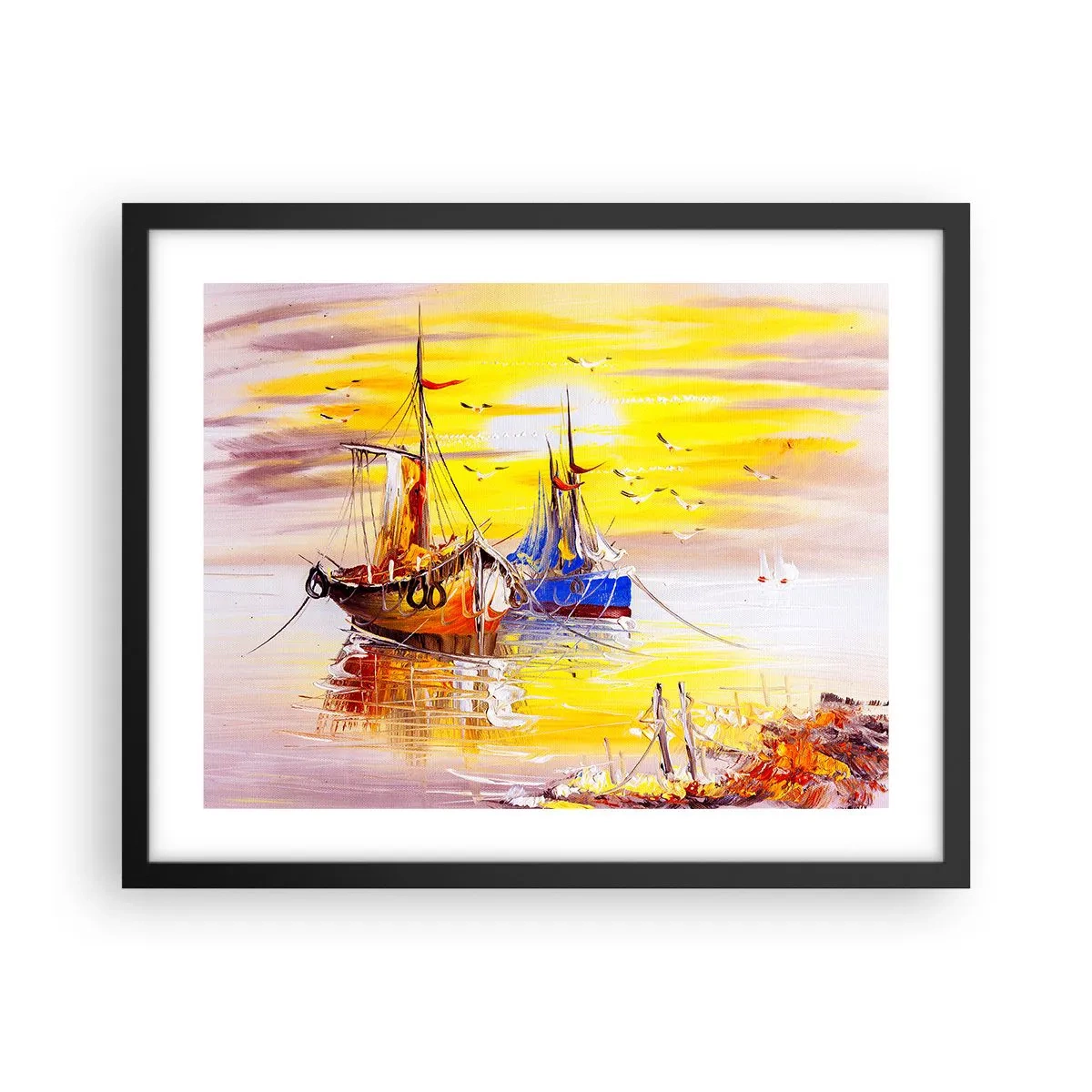 Poster in cornice nera - Meritato riposo nel porto - 50x40 cm