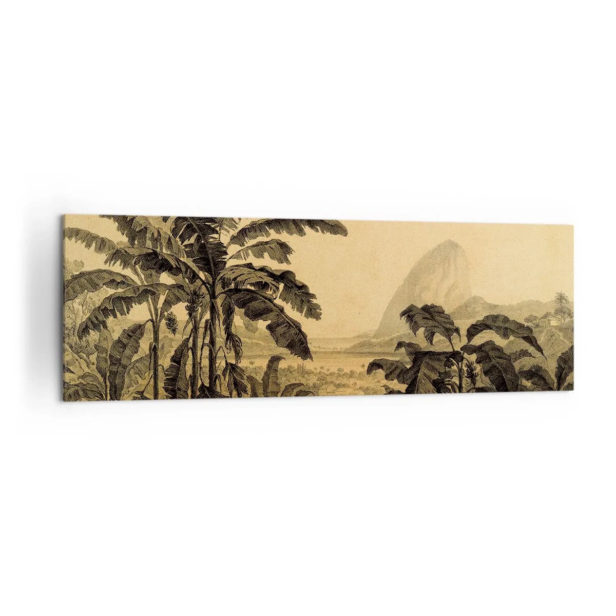 Quadro su tela - Stampe su Tela - Disegno di alberi di banana su uno sfondo di paesaggio tropicale - 160x50cm - Nel clima coloniale - Decorazione murale moderna per soggiorno e camera da letto ARTTOR