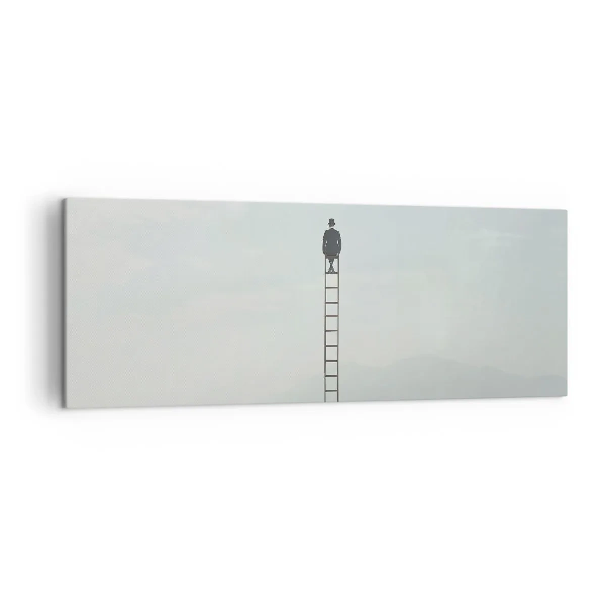 Quadro su tela - Stampe su Tela - Un uomo su una scala che sale verso il cielo - 140x50cm - Innalzati al di sopra - Decorazione murale moderna per soggiorno e camera da letto ARTTOR