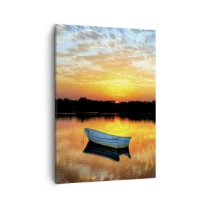 Quadro su tela - Stampe su Tela - Una barca su un lago calmo durante il tramonto - 50x70cm - Guarda, ascolta, medita - Decorazione murale moderna per soggiorno e camera da letto ARTTOR