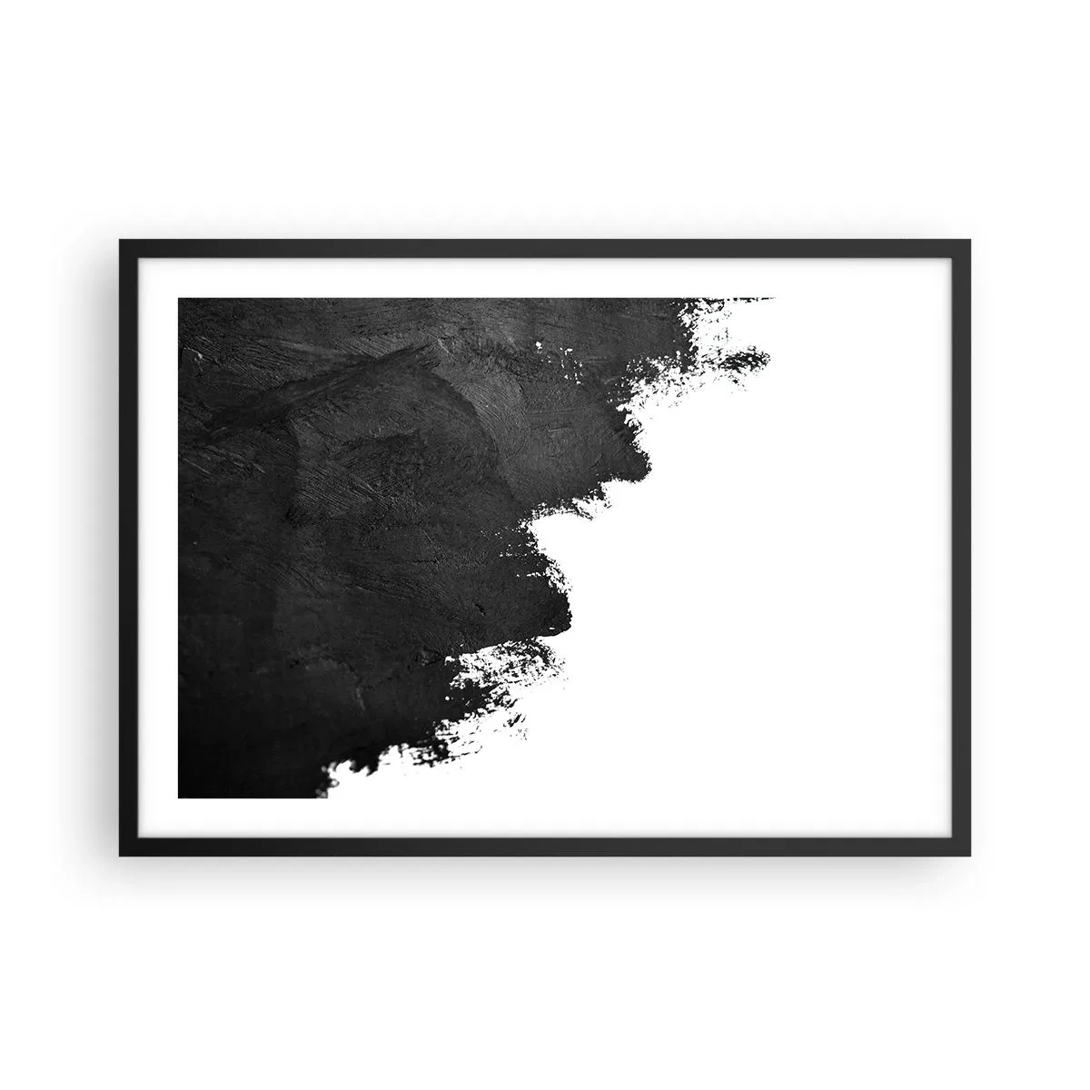 Poster in cornice nera - Astrazione in bianco e nero con pennellate contrastanti - 70x50cm - Gli elementi: la terra - Decorazione murale moderna per soggiorno e camera da letto ARTTOR