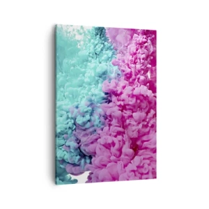 Quadro su tela - Stampe su Tela - Onde colorate di turchese e rosa in una forma astratta - 50x70cm - Scontro decisivo - Decorazione murale moderna per soggiorno e camera da letto ARTTOR
