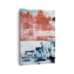 Quadro su tela - Stampe su Tela - Astrazione nei colori bianco, blu e mattone - 70x100cm - Astratto in due metà - Decorazione murale moderna per soggiorno e camera da letto ARTTOR