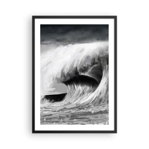 Poster in cornice nera - Un'onda potente nei toni del grigio - 50x70cm - La furia dell'oceano - Decorazione murale moderna per soggiorno e camera da letto ARTTOR