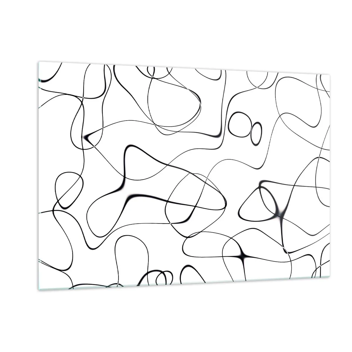 Quadro su vetro - Linee nere astratte su sfondo bianco - 120x80cm - Strade della vita, eventi del destino - Decorazione murale moderna per soggiorno e camera da letto ARTTOR