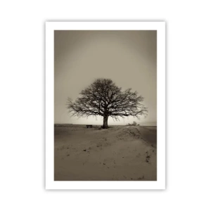 Poster - Un albero solitario in un paesaggio seppia vuoto - 50x70cm - Da qui all'eternità - Decorazione murale moderna per soggiorno e camera da letto ARTTOR