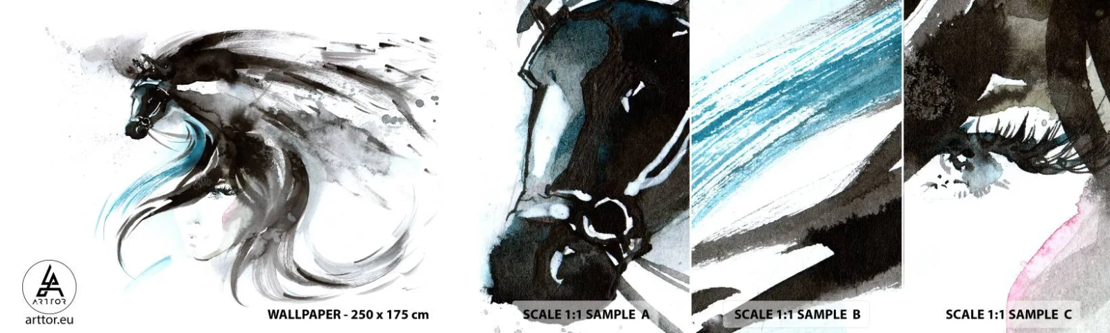 Campione Di Fotomurale Standard Eco - Il galoppo del Principe Nero - Animali, Cavallo, Grafica - 100x30 cm
