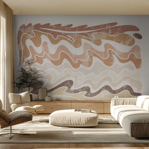Fotomurali Premium Canvas - Linee astratte ondulate in tonalità beige - 100x70cm - Buona energia - buone emozioni - Decorazione murale moderna per soggiorno e camera da letto ARTTOR
