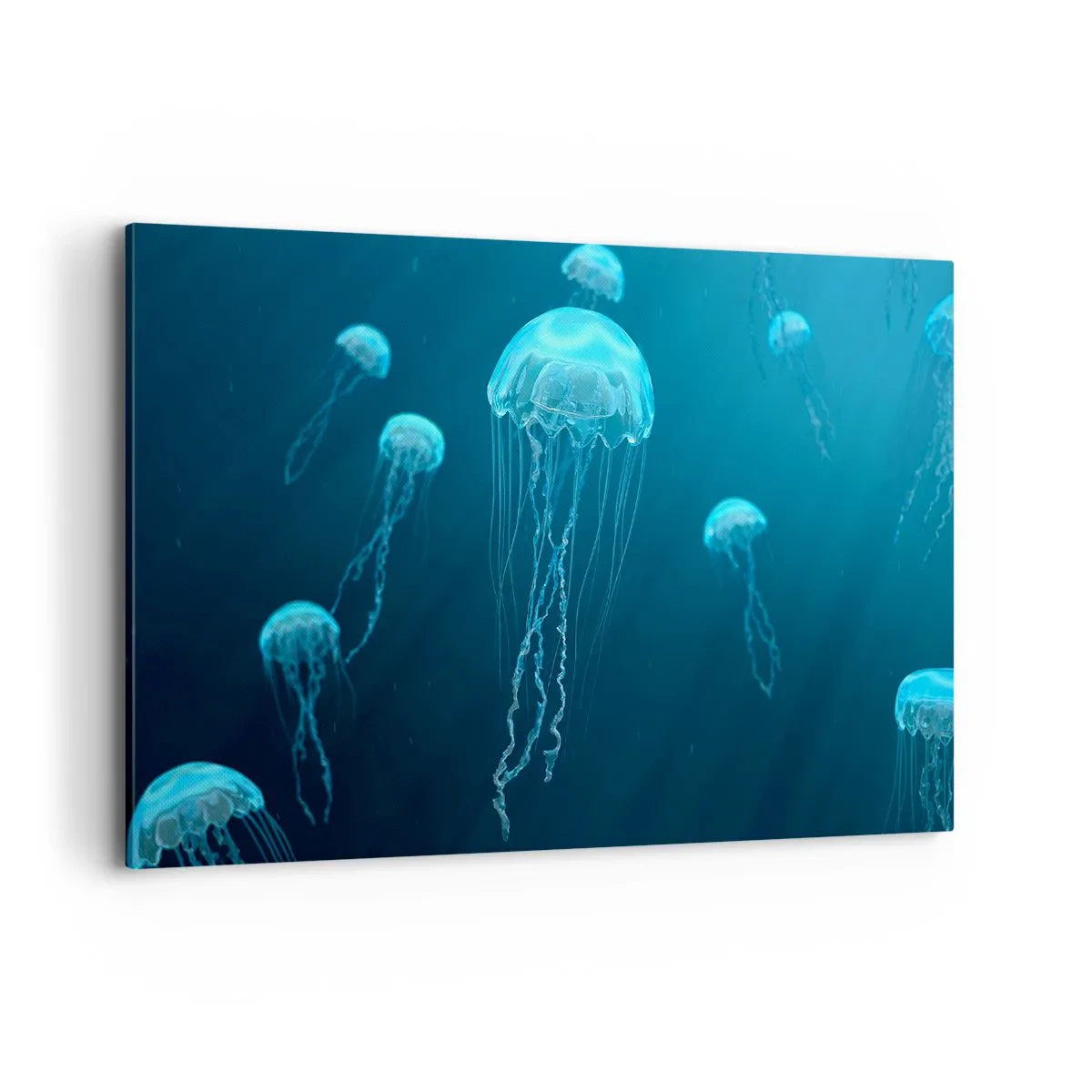 Quadro su tela - Stampe su Tela - Meduse che galleggiano nelle profondità dell'oceano nei toni del blu - 120x80cm - La danza oceanica - Decorazione murale moderna per soggiorno e camera da letto ARTTOR