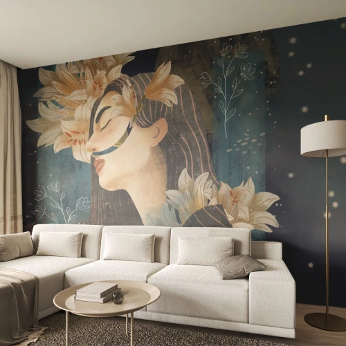 Fotomurali Premium Canvas - La favola della principessa con i gigli - Astrazione, Donna, Fiori - 450x315 cm