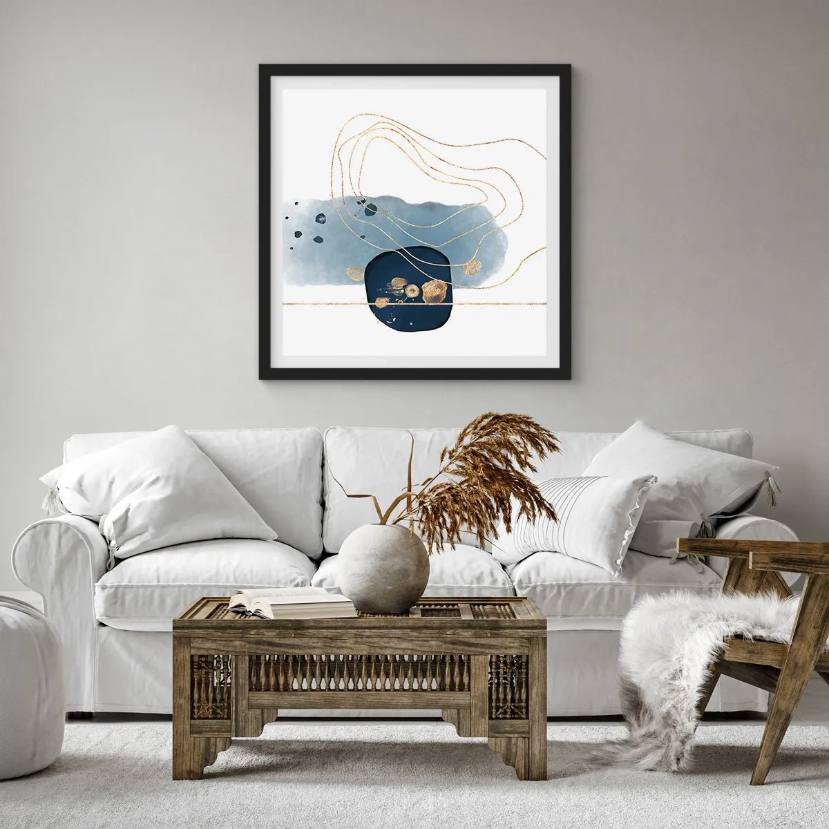 Poster in cornice nera - Fantasia blu e oro - 30x30 cm