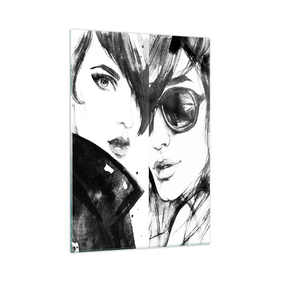 Quadro su vetro - Ritratti di donne in bianco e nero - 50x70cm - Bellezza moltiplicata - Decorazione murale moderna per soggiorno e camera da letto ARTTOR