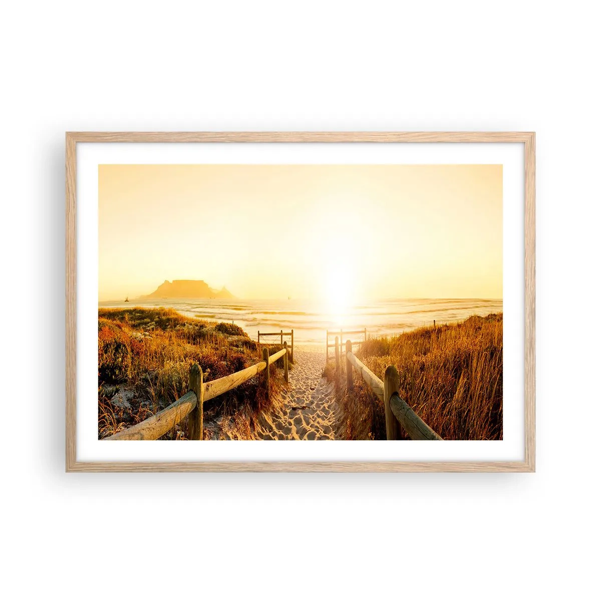 Poster in cornice rovere chiaro - Attraverso la duna, verso il sole - 70x50 cm