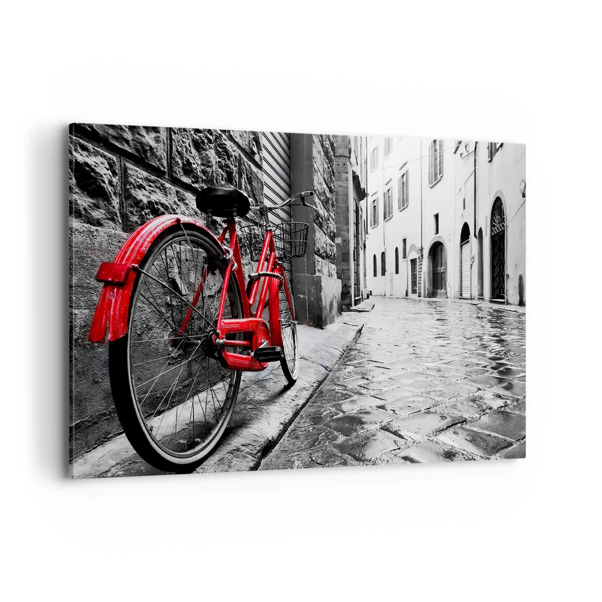 Quadro su tela - Stampe su Tela - Bicicletta rossa in una strada bianca e nera - 100x70cm - La vera bellezza non invecchia - Decorazione murale moderna per soggiorno e camera da letto ARTTOR