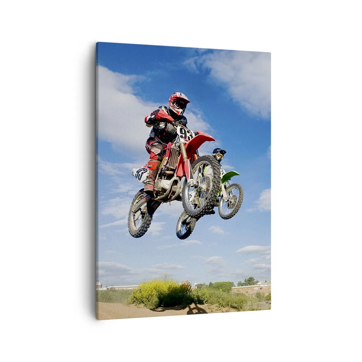 Quadro su tela - Stampe su Tela - Piloti di moto da cross in aria durante un salto - 50x70cm - Saltando sotto il cielo - Decorazione murale moderna per soggiorno e camera da letto ARTTOR
