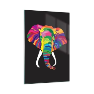 Quadro su vetro - Un'immagine colorata di un elefante su uno sfondo nero - 80x120cm - L'elefante che faceva il bagno nell'arcobaleno - Decorazione murale moderna per soggiorno e camera da letto ARTTOR