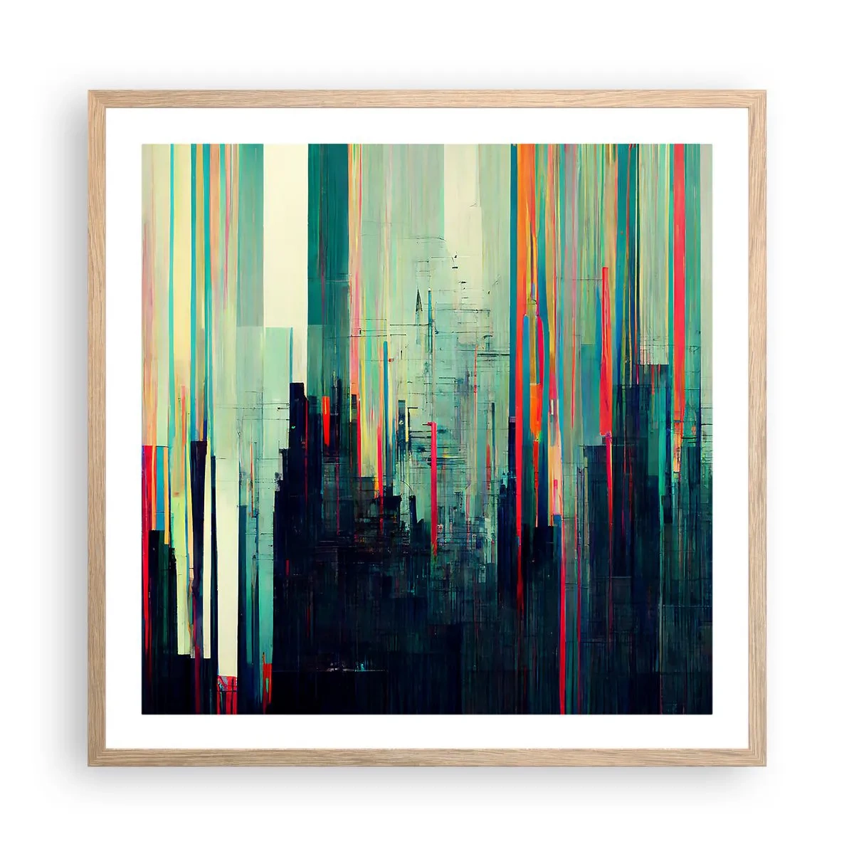 Poster in cornice rovere chiaro - Città futuristica - 60x60 cm