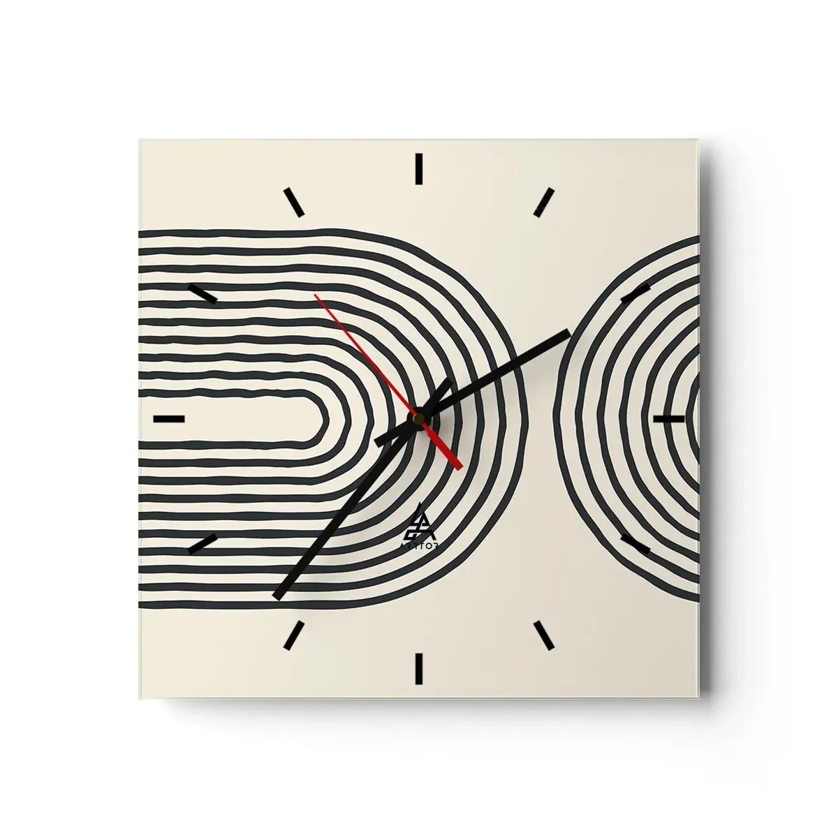 Orologio da parete - Orologio in Vetro - Motivo geometrico astratto con linee simmetriche su sfondo chiaro - 30x30cm - Tra un attimo... - Decorazione murale moderna per soggiorno e camera da letto ARTTOR