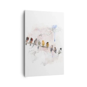 Quadro su tela - Stampe su Tela - Uccelli colorati su un ramo in stile acquerello - 80x120cm - Incontro alato - Decorazione murale moderna per soggiorno e camera da letto ARTTOR