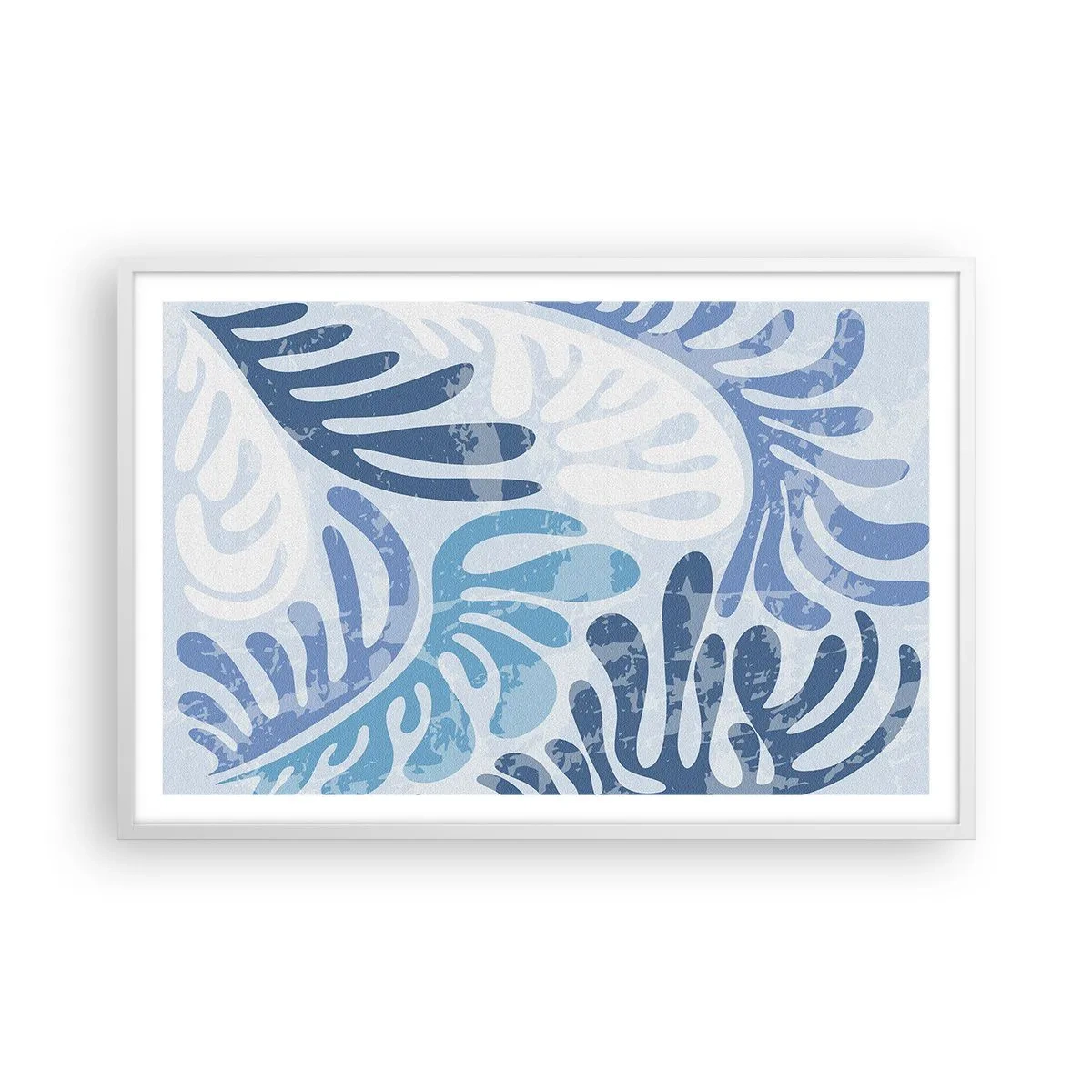 Poster in cornice bianca - Felci blu - 91x61 cm